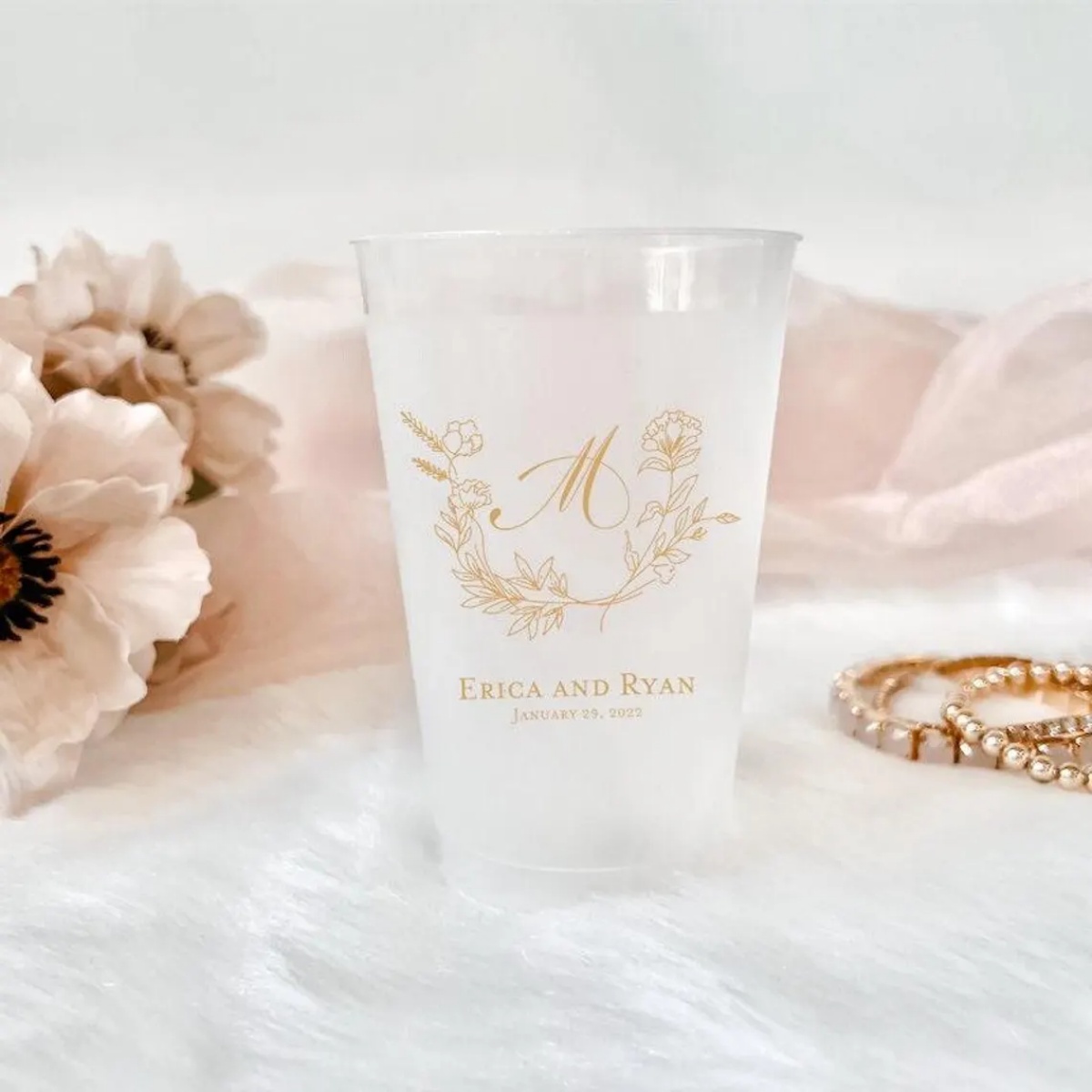 Event & Party Supply Photos - 10/50 Classic Floral Monogram Frosted Wedding