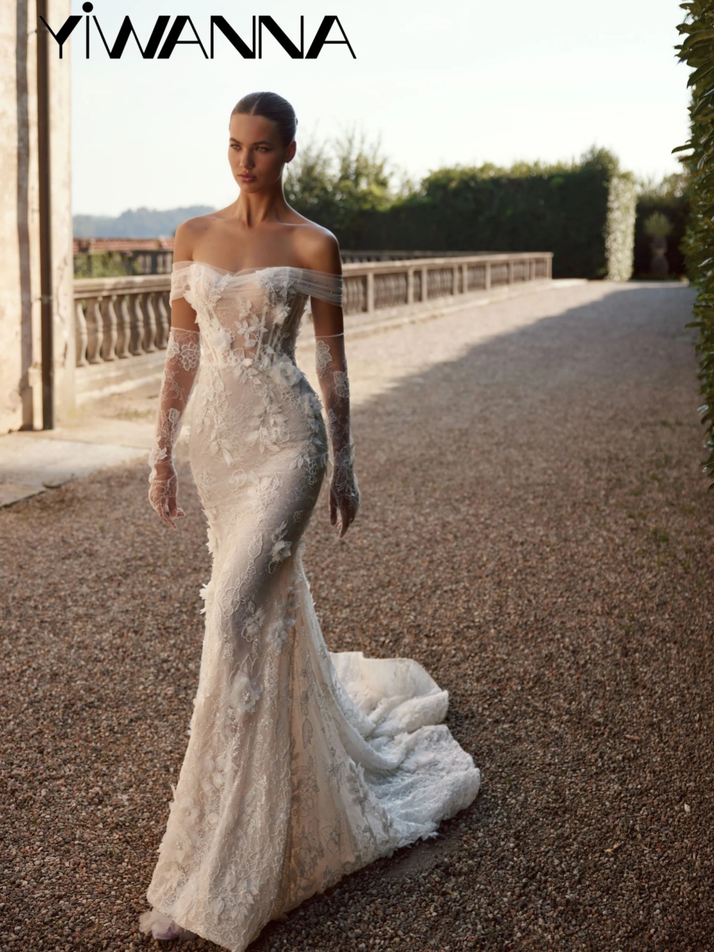 Glitter Tablecloth - Floor-length Beaded Lace Wedding Dress Without