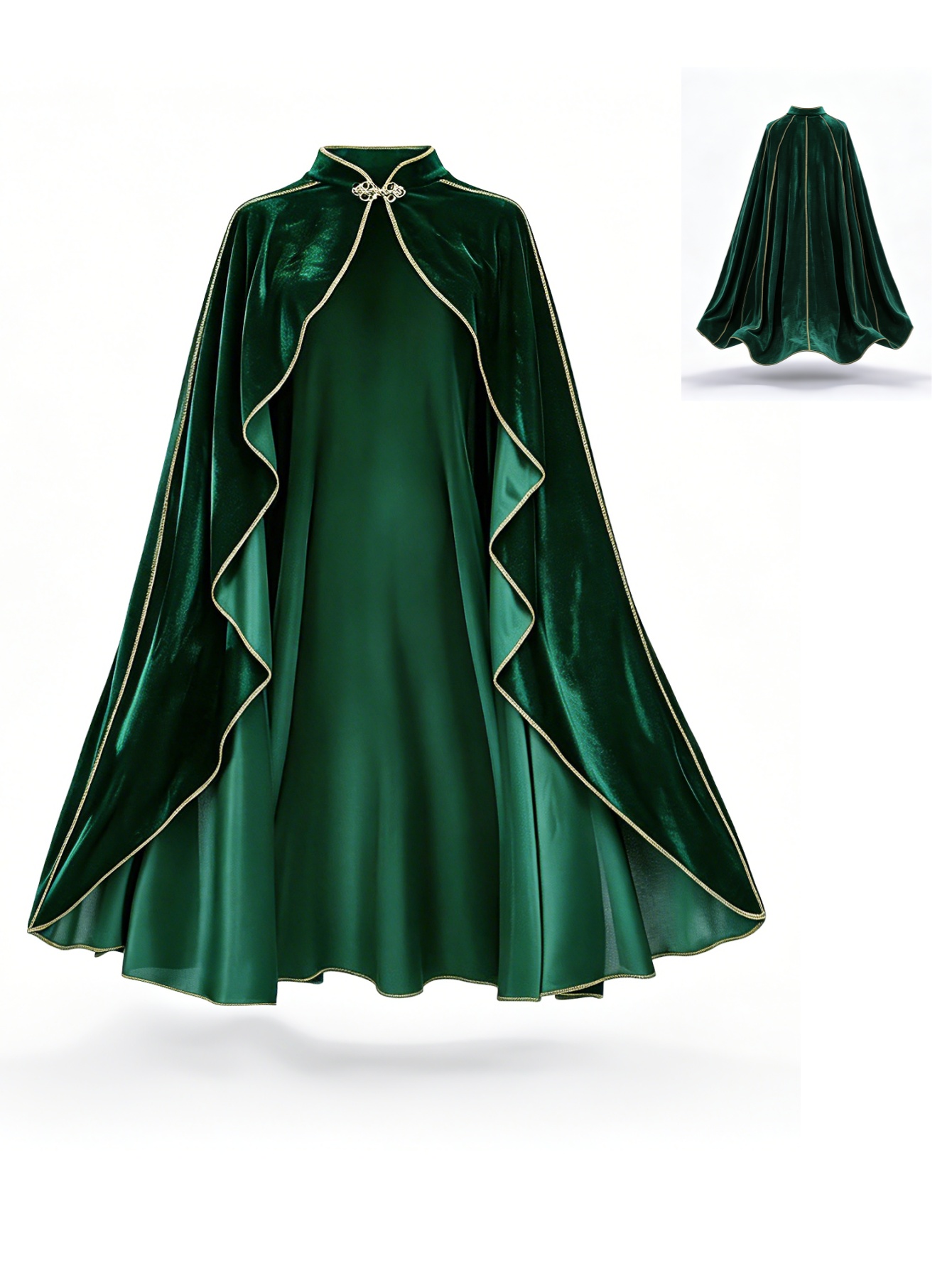 Event Support - Women Vintage Green Velvet Cape Cloak