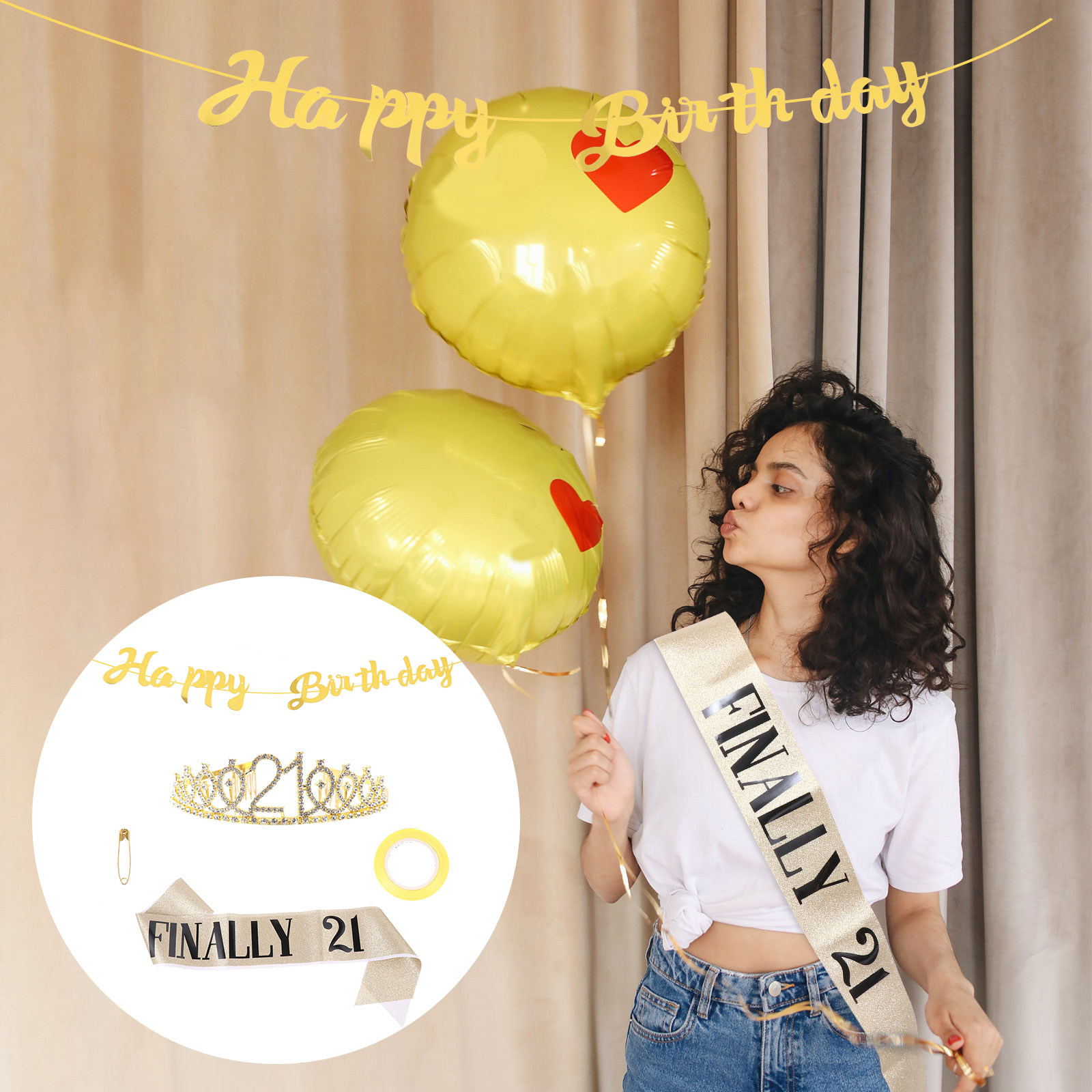 1Set Birthday Crown Sash Banne - Birthday Sash Glitter review and price
